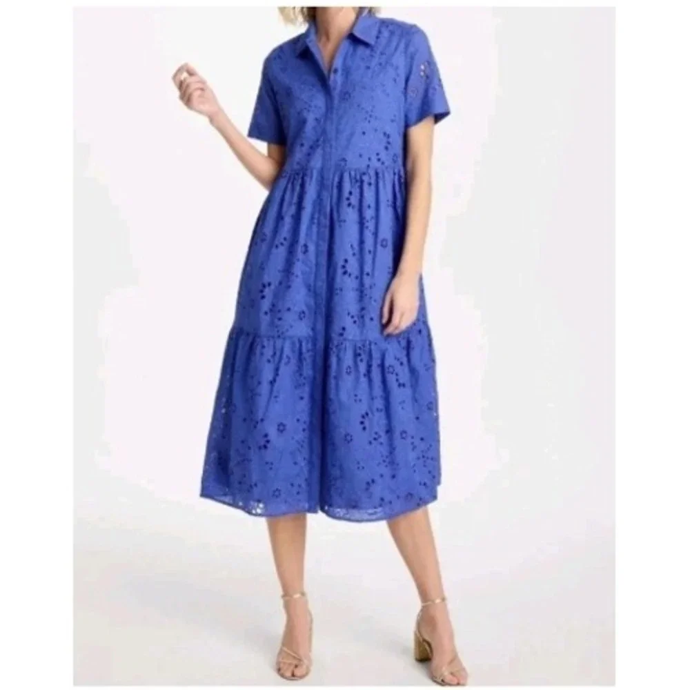Chicos 100% Cotton Eyelet Tiered Midi Dress Womens SZ 2.5 US 14 Large - Picture 1 of 10